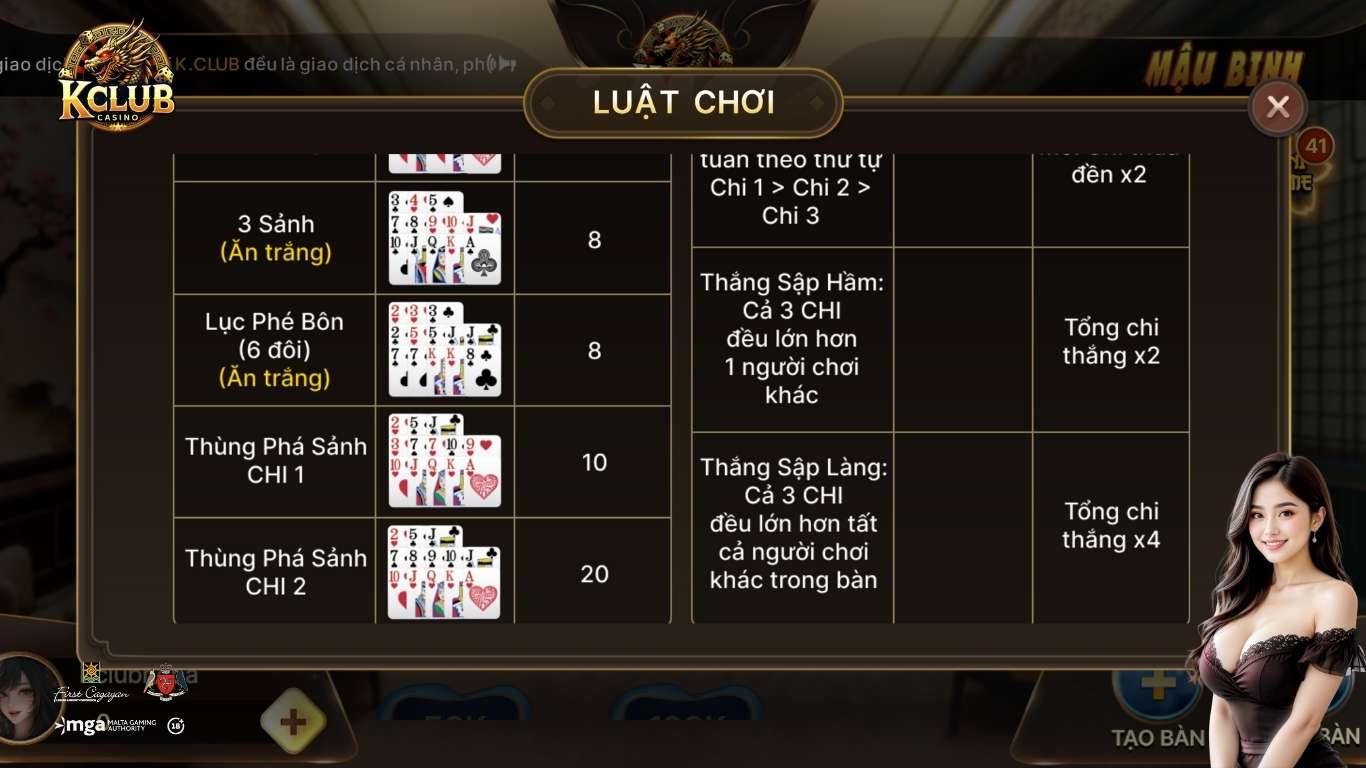 Hướng dẫn cách chơi Mậu Binh Kclub