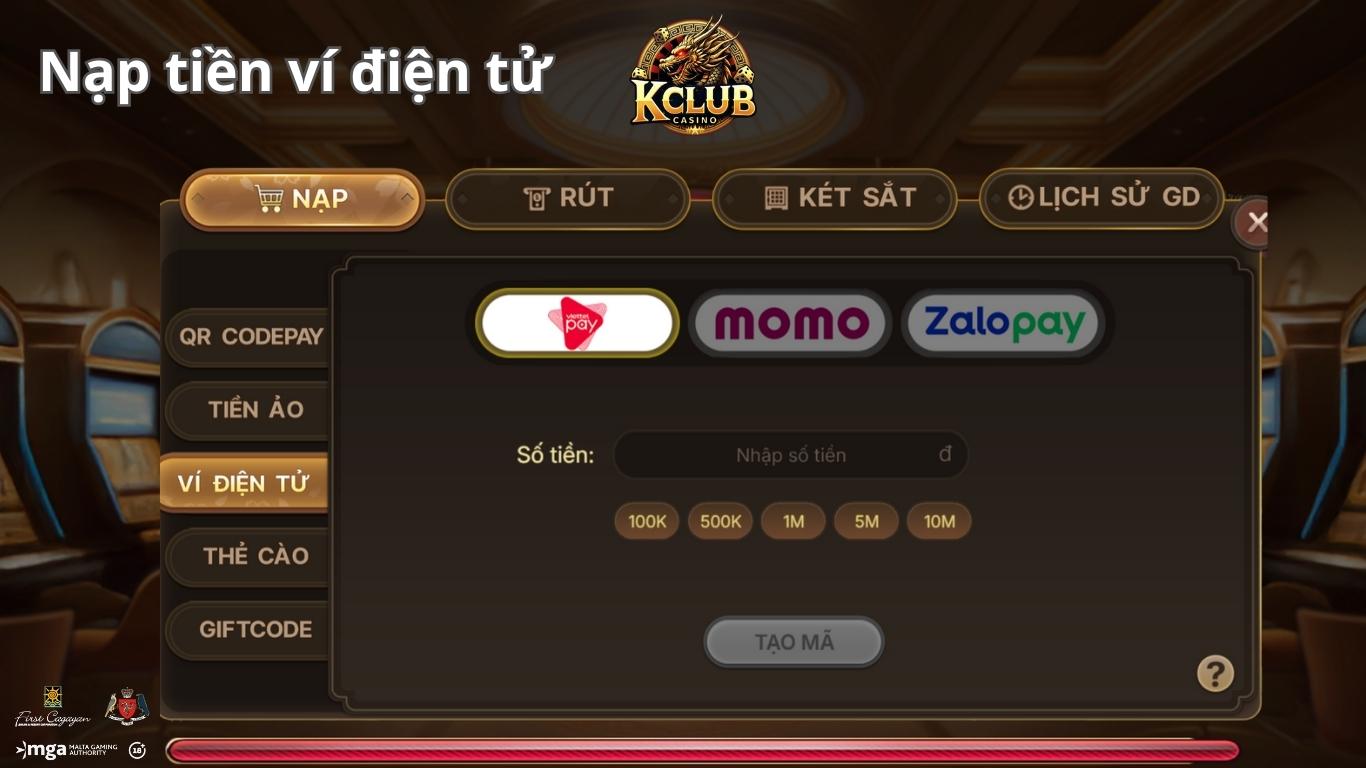Hướng dẫn nạp tiền Kclub giao dịch qua ví điện tử MoMo